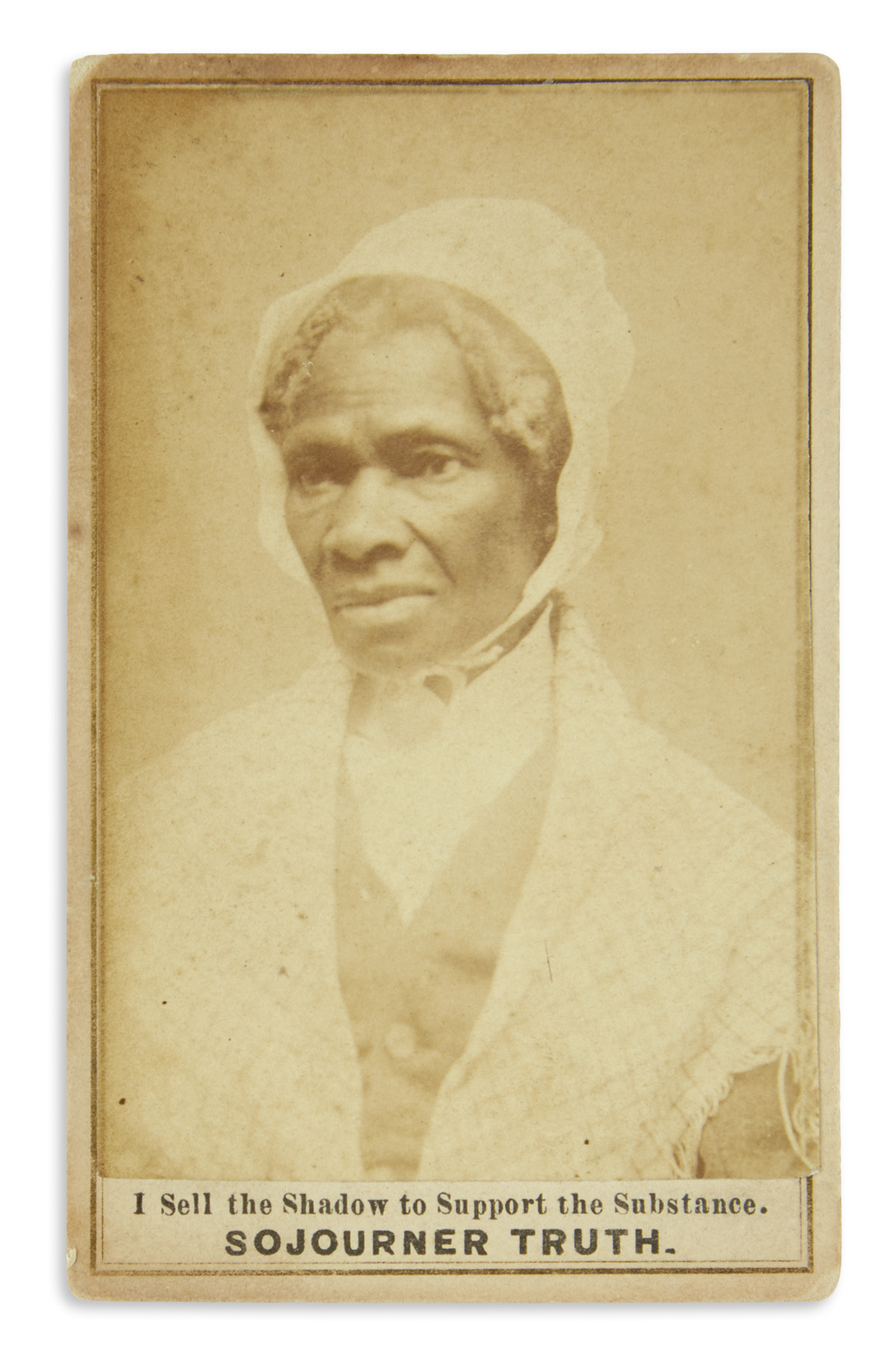 (PHOTOGRAPHY.) [Randall, Corydon C.; photographer?] One of the last carte-de-visite portraits taken of Sojourner Truth.